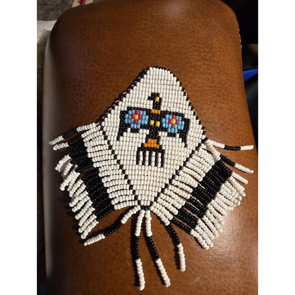 Vintage Native American Style Handmade Loom Beaded Thunderbird Fringe Pendant
